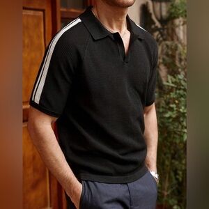 Black Polo Shirt with White Stripe
